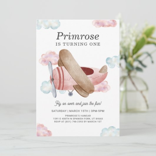  roze vliegtuig vliegdag piloot kaart (Staand voorkant)