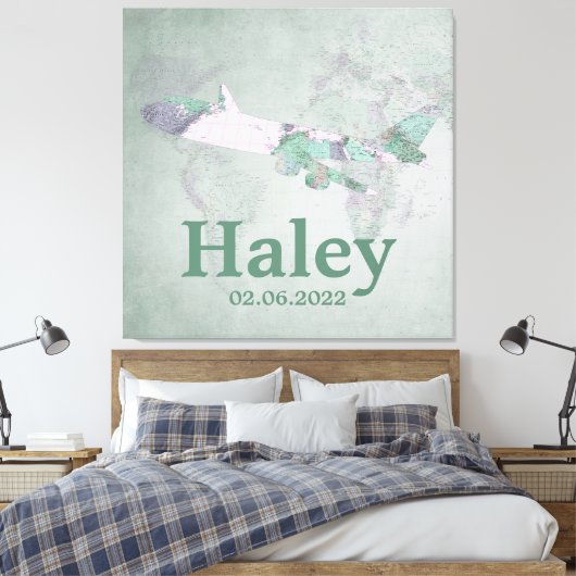  roze vliegtuigdecor op maat canvas afdruk (Insitu (Slaapkamer))