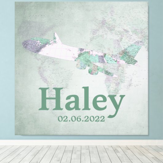  roze vliegtuigdecor op maat canvas afdruk (Insitu (Houten vloer))