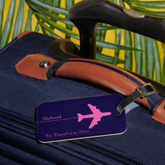 Roze vliegtuigreis bagagelabel (Voorkant Insitu 3)