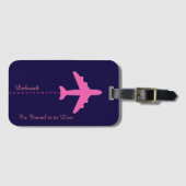 Roze vliegtuigreis bagagelabel (Voorkant (horizontaal))