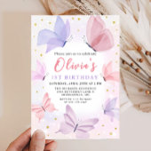 Roze Vlinder 1e Verjaardag uitnodiging