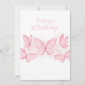 Roze vlinder 1e verjaardag Uitnodiging om baby mei (Achterkant)