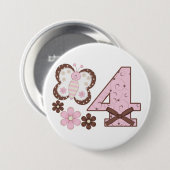 Roze vlinder 4e verjaardag Button (Voorkant /achterkant)
