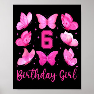 Roze Vlinder 6e Verjaardag Meisje Coquette 6 Jaar Poster