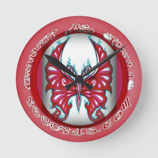 Roze vlinder 8-inch ronde wandklok (Voorkant)