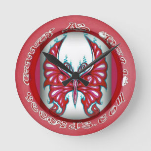 Roze vlinder 8-inch ronde wandklok