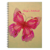 Roze  vlinder aanpasbare naam meisje notitieboek (Voorkant)