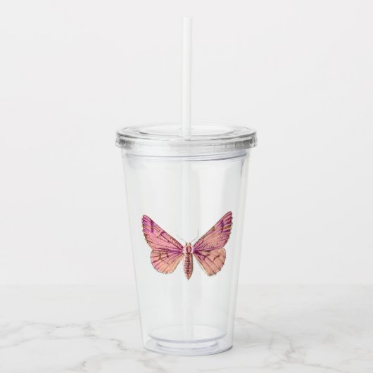 Roze vlinder acryl drinkbeker (Voorkant)