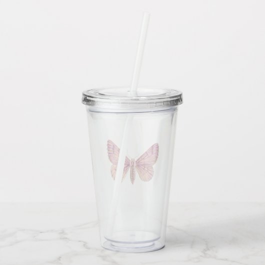 Roze vlinder acryl drinkbeker (Achterkant)