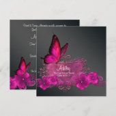 Roze Vlinder Afstudeer Uitnodigingen (Voorkant / Achterkant)