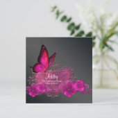 Roze Vlinder Afstudeer Uitnodigingen (Staand voorkant)