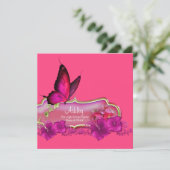 Roze Vlinder Afstudeer Uitnodigingen (Staand voorkant)