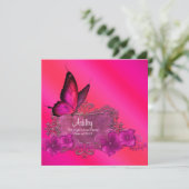 Roze Vlinder Afstudeer Uitnodigingen (Staand voorkant)