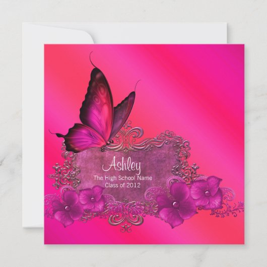 Roze Vlinder Afstudeer Uitnodigingen (Voorkant)