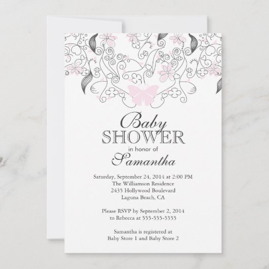  roze vlinder baby meisje Baby shower Kaart (Voorkant)