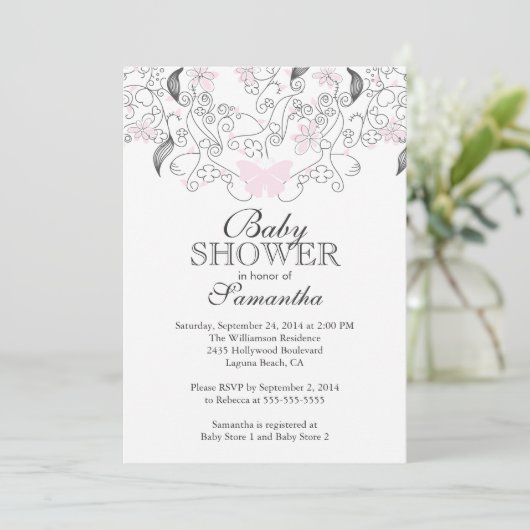  roze vlinder baby meisje Baby shower Kaart (Staand voorkant)