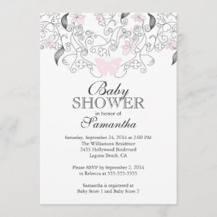 roze vlinder baby meisje Baby shower Kaart