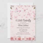 Roze Vlinder Baby Meisje Douche Uitnodiging (Voorkant)