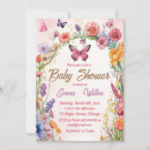 Roze Vlinder Baby shower Bloemen Tuin Kaart (Voorkant)