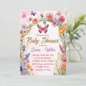 Roze Vlinder Baby shower Bloemen Tuin Kaart (Staand voorkant)