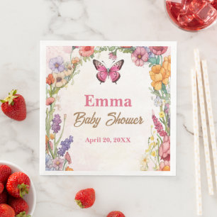 Roze Vlinder Baby shower Bloemen Tuin Servet