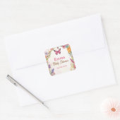 Roze Vlinder Baby shower Bloemen Tuin Vierkante Sticker (Envelop)