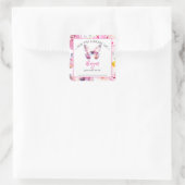 Roze Vlinder Baby shower Bookplate Vierkante Sticker (Tas)