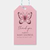 Roze Vlinder Baby Shower Cadeaulabel (Voorkant)