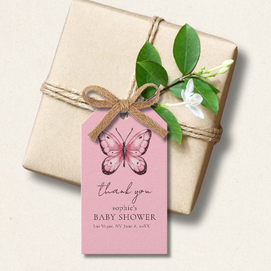 Roze Vlinder Baby Shower Cadeaulabel