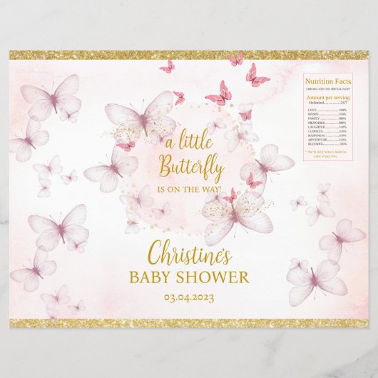 Roze vlinder Baby shower Chip Bag Labels Flyer (Voorkant)