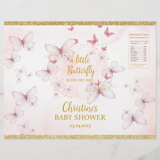 Roze vlinder Baby shower Chip Bag Labels Flyer (Voorkant)
