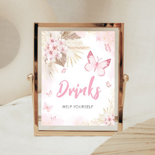 Roze Vlinder Baby Shower Dranken Bord Poster