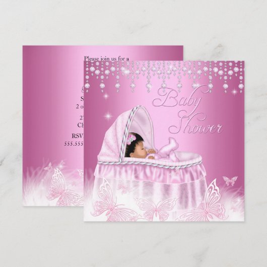  roze vlinder Baby shower Etnische Kaart (Voorkant / Achterkant)