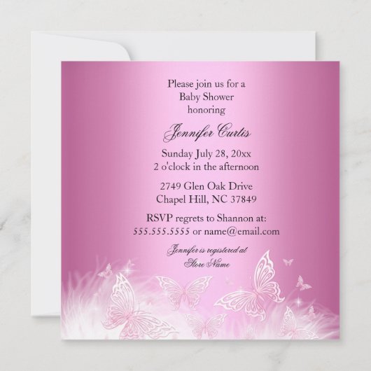  roze vlinder Baby shower Etnische Kaart (Achterkant)