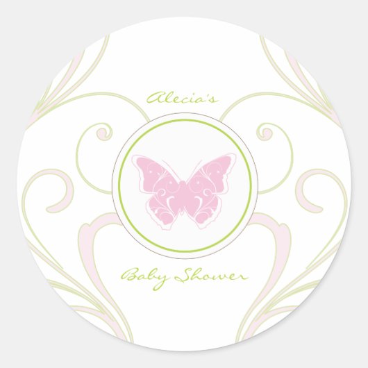 Roze Vlinder Baby shower Favor Sticker (Voorkant)