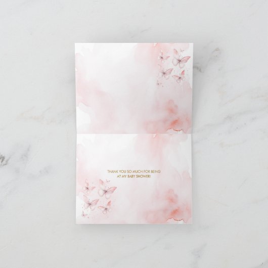 Roze vlinder Baby shower gevouwen dank u kaart (Binnen)
