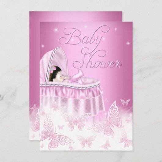  roze vlinder Baby shower Kaart (Voorkant / Achterkant)