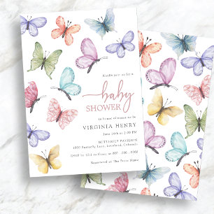 Roze Vlinder Baby Shower Kaart