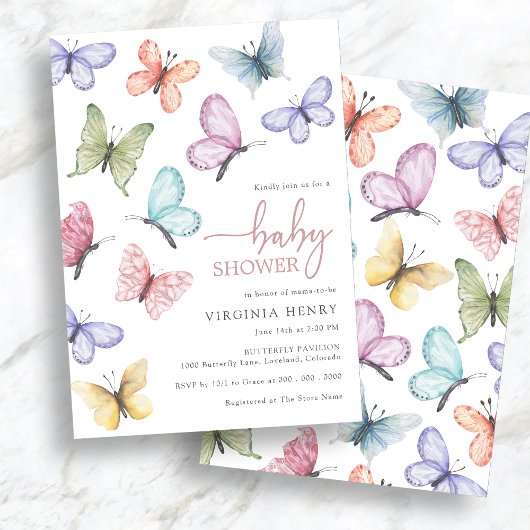 Roze Vlinder Baby Shower Kaart