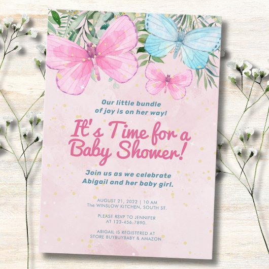 Roze vlinder Baby shower Kaart