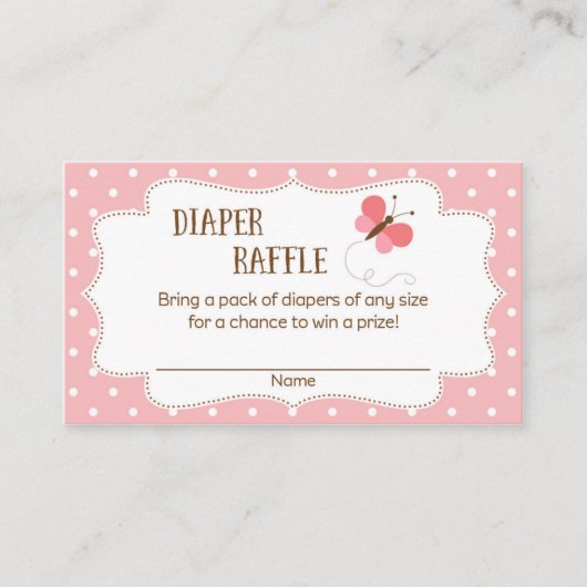 Roze Vlinder Baby shower Luier Raffle Informatiekaartje (Voorkant)