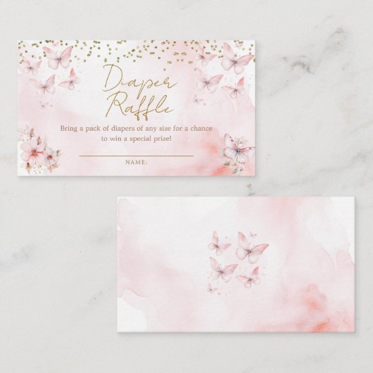 Roze Vlinder Baby shower Luier Raffle Informatiekaartje (Voorkant / Achterkant)
