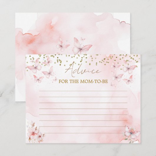 Roze Vlinder Baby shower Meisje Advies voor mama Informatiekaartje (Voorkant / Achterkant)