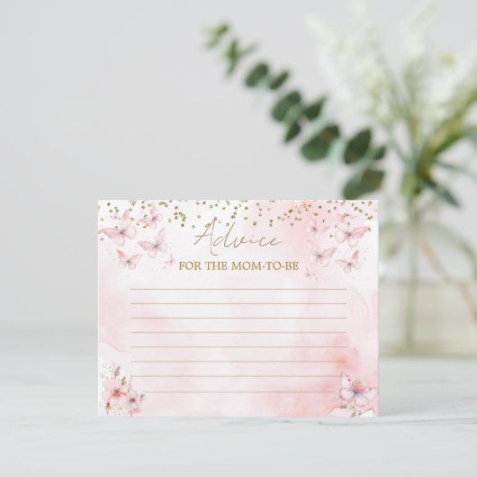 Roze Vlinder Baby shower Meisje Advies voor mama Informatiekaartje (Staand voorkant)