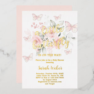 Roze Vlinder Baby Shower Meisje Echt Folie Uitnodiging