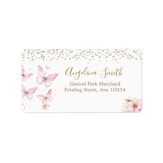 roze vlinder Baby shower meisje Etiket (Voorkant)