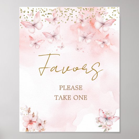 Roze Vlinder Baby shower Meisje Favorieten Teken Poster (Voorkant)