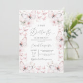 Roze Vlinder Baby shower Meisje Invitation Kaart (Staand voorkant)