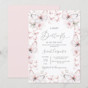 Roze Vlinder Baby shower Meisje Invitation Kaart